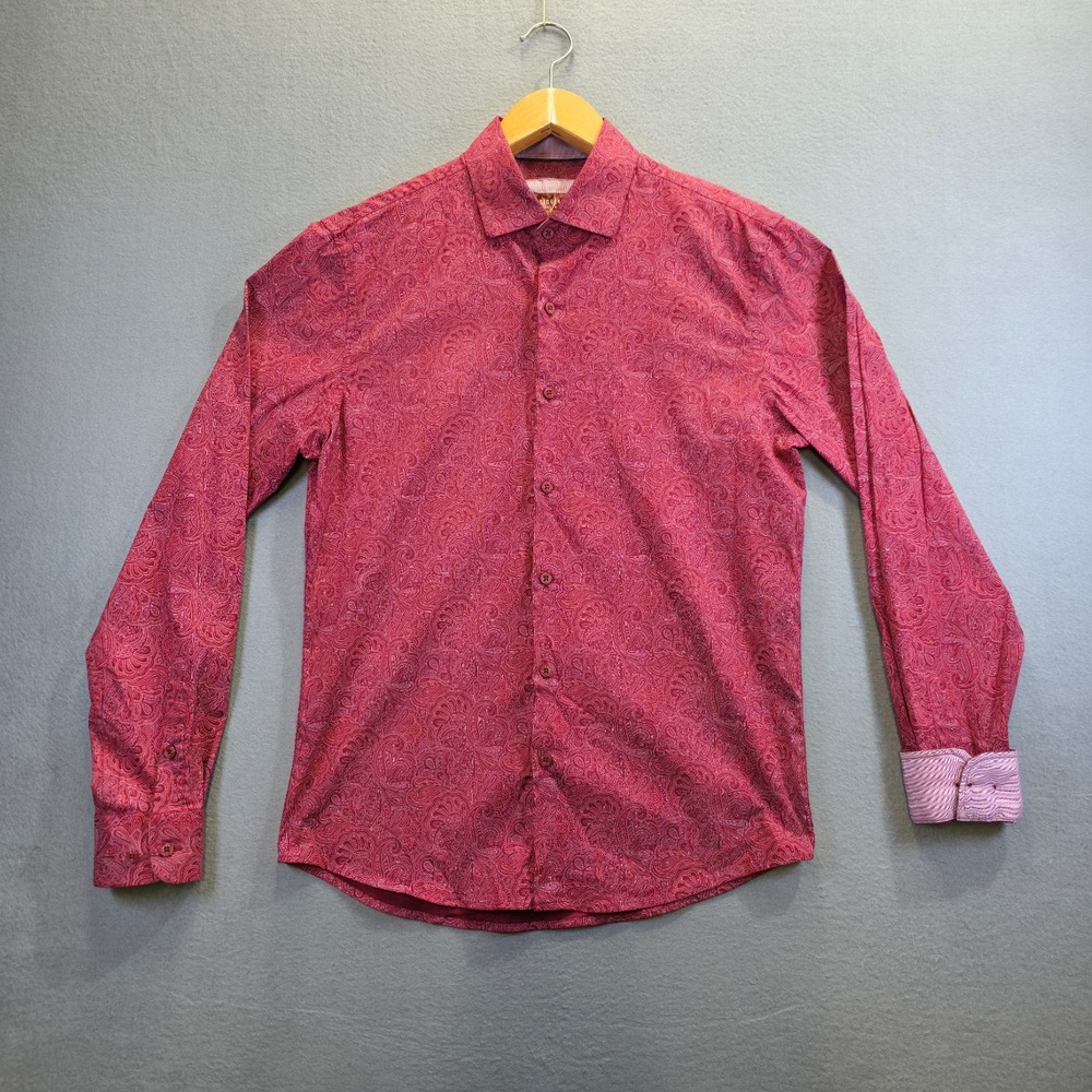 Consequence Men's Red Paisley Long Sleeve Button Up‎ Flip Cuff Shirt Size Small